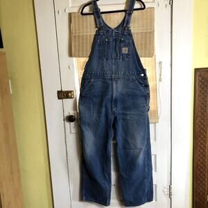 VTG Carhartt R07 DST Denim Overalls Bib Mens Size 40x30 Workwear Chore Gorpcore